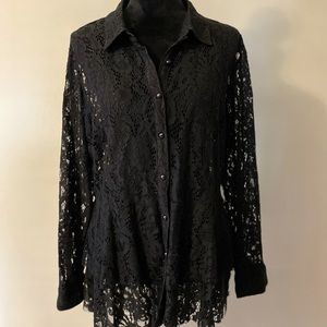 Ashley Stewart Black Lace High-Low Top